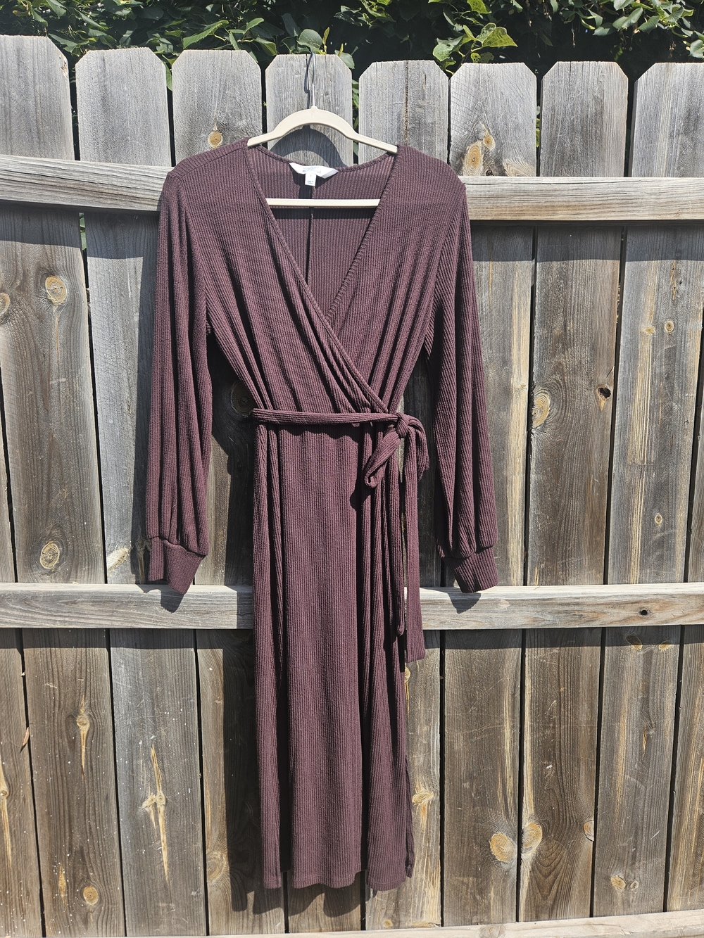Market and Spruce Brown Long Sleeve Sweater Dress Med V-neck Ribbed Comfort Fall